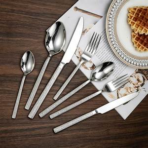 Gold Stainless Steel Cutlery Set Hammered Handle Dinner Knife <b>Fork</b> Spoon Teaspoon <b>Dessert</b> <b>Fork</b> for Wedding Restaurant Party Home - Product Image 2