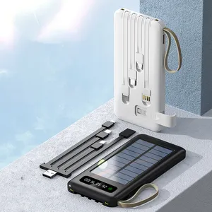 Ngoài trời năng lượng mặt trời ngân hàng điện với LED màn hình kỹ thuật số Powerbank 10000mAh được xây dựng trong cáp biểu tượng tùy chỉnh ngân hàng điện 10000mAh