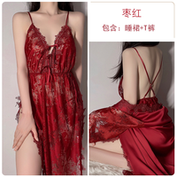 Pyjama long respirant à lacets Rose, grande taille, nuisette à bretelles, robe de chambre, peignoir, ensemble de tenue d'intérieur pour femme toutes saisons avec logo frontal