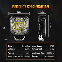 Zhenxin - Faro LED de 160 W, 8.5 Pulgadas, Alcance de 800 m, XP50, Combinación de Luces Spot y Flood con DRL para Camioneta, Jeep, UTV, 4x4, Todoterreno
