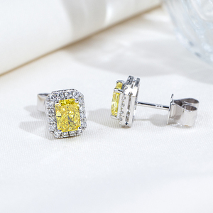 Pendientes de diamantes amarillos radiantes de oro blanco de 9 quilates Messi Jewelry MSE-957 para mujer - Product Image 3