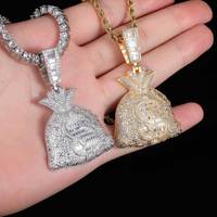 Collier pendentif sac d'argent Fulsun en laiton serti de zircons mélangés, signe dollar, chaîne bambou, bijoux hip-hop tendance pour hommes