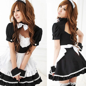 Zixiao Japanese Maid Outfit Black Short Sleeve Woven Women Restaurant Uniform Cosplay Anime Costume - Product Image 4