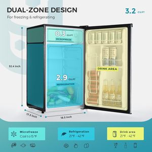 Euhomey <b>Mini</b> <b>Fridge</b> 3.2 Cubic Feet Compact <b>Portable</b> Refrigerator With Chef Microwave 0.6 Cu Ft Countertop Electric - Product Image 3