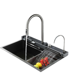 HANMEI 304 Stainless Steel Whale Waterfall Display <strong>Kitchen</strong> <strong>Sink</strong> Honeycomb Large Single Bowl LED Digital Display <strong>Kitchen</strong> <strong>Sink</strong> - Product Image 4