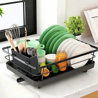 Égouttoir à vaisselle en acier pliable et extensible, avec égouttoir rétractable, de luxe, à compartiments, pour plan de travail de cuisine