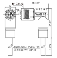 Connecteur circulaire M12 mâle, câbles moulés, coudé, non blindé, vis en acier inoxydable