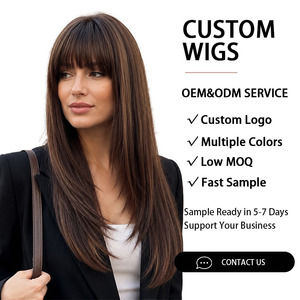 Pelucas sintéticas largas y rectas <span class=keywords><strong>de</strong></span> <span class=keywords><strong>color</strong></span> marrón oscuro con flequillo, resistentes al calor, ajustables, sin pegamento, <span class=keywords><strong>de</strong></span> fábrica, venta al por mayor, OEM/ODM - Product Image 1