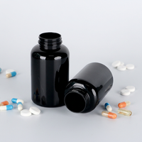 Flacon en plastique HDPE noir de 200 cc (200 ml) avec bouchon à vis, vide, pour emballage de médicaments, capsules et comprimés, vente en gros