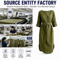 Fabricant de vêtements en lin sur mesure pour femmes, couleur unie, ourlet incurvé, coupe décontractée, longueur midi, grandes tailles, faible MOQ, élégant, été