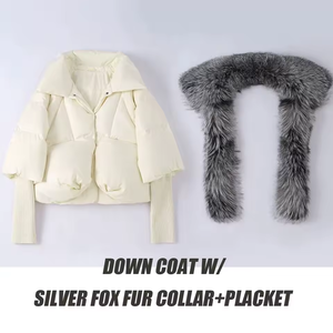 Nuovo Parka Invernale Corto in Piumino d'Oca Bianco con Collo in Vera Pelliccia di Volpe, Maniche in Maglia, <span class=keywords><strong>Giacca</strong></span> <span class=keywords><strong>Calda</strong></span> alla Moda con Pelliccia Animale per <span class=keywords><strong>Donna</strong></span> - Product Image 4