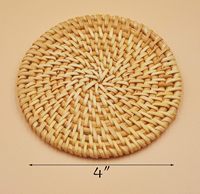 Sous-verres naturels avec support napperons tissés 4 tapis de table antidérapants pour boissons napperon rond en rotin service à thé dessous de verre