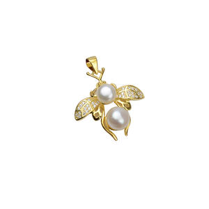 Collier pendentif en argent S925 avec 2 grandes perles en forme d'abeille, plusieurs pendentifs en perles, accessoire de bijouterie DIY, style creux incrusté de perles, pour sac - Product Image 5