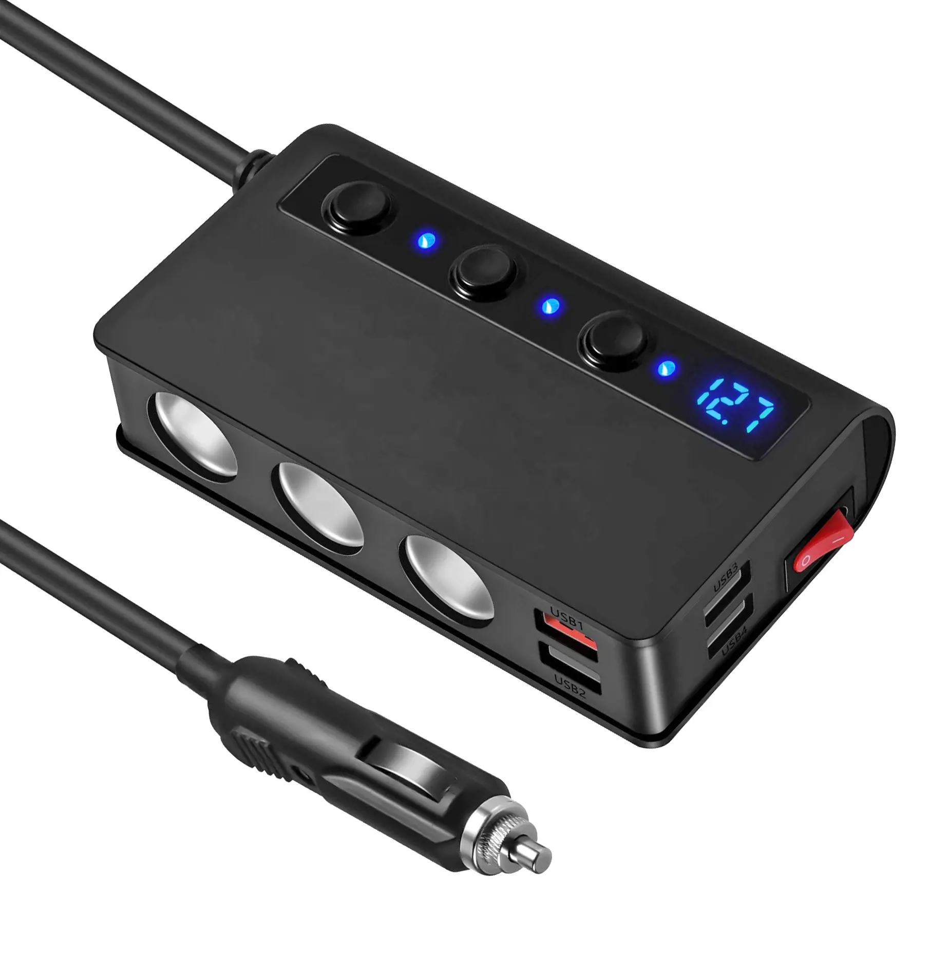 Top Sell Portable TR24 QC3.0 Munti-funcation 180W Power 3socket 4 USB ports Cigretter Lighter Car Adapter