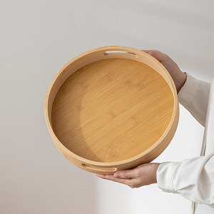 Bamboo Round <b>Tray</b> With Handle For <b>Tea</b> Serving Home Use - Product Image 1