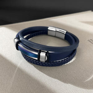 Moda 3 katmanlar örgülü kordon el yapımı dokuma halat deri erkek bilezik bileklik süsler özelleştirmek toptan deri bilezikler - Product Image 3