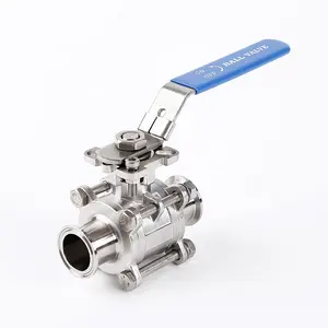 AISI304 Sanitary Manual Hydraulic Clamped 3pcs Full Coated Cavity Encapsulated Ball Valve