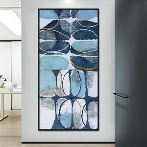 Arte original 100% artesanal, círculo abstrato azul moderno, pintura a óleo em tela, folha de ouro, decoração para casa, sala de estar, quarto e parede