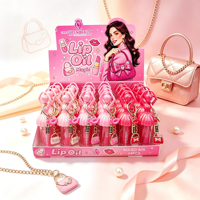 Brillo Labial Love Queen Beauty con Llavero, Diseño de Dibujos Animados, Hidratante y Voluminizador, en Caja de Exhibición, Venta al Por Mayor