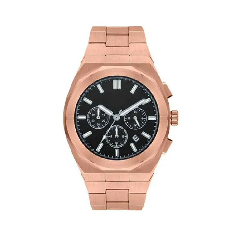 custom branding rose gold steel bands star dust men luxury chronograph quartz watch