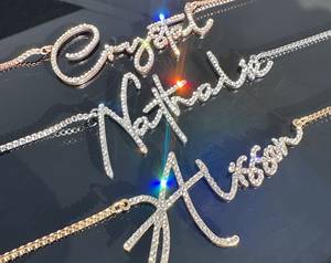 สร้อยคอชื่อแบบสั่งทำพิเศษ ประดับเพชรซิร์คอนเต็มตัวอักษร ดีไซน์แบบจุดเพชร ตัวอักษรแบบสคริปต์ จี้สแตนเลส สร้อยคอโชคเกอร์ทันสมัย เครื่องประดับ - Product Image 5