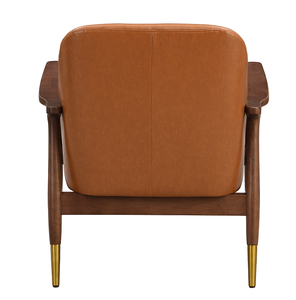29.2'' Mid-Century Faux Leather Accent Chair with Cushioned Seat, Solid <b>Wood</b> <b>Frame</b>, and Brass-Tipped Legs - Product Image 6