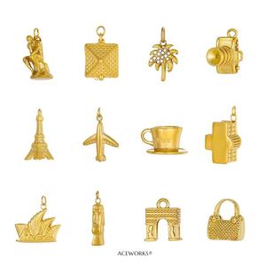 Ciondoli a Tema Viaggi e Monumenti | Ciondoli in Acciaio Inossidabile Placcato Oro 18K PVD per Creazione di Gioielli Fai-da-Te | Pendenti Icone del Mondo e del Viaggio - Product Image 3
