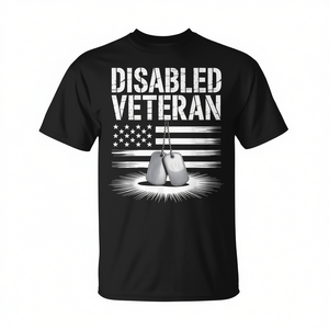 Camiseta para Veteranos Discapacitados, Negra, con Bandera Americana y Placas de Identificación, Orgullo Militar, Unisex, Cuello Redondo, Manga Corta, Promocional para Adultos - Product Image 2