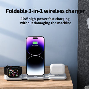 Produits bon marché Support de téléphone portable magnétique 3-1 Chargeur sans fil pliable 10W Charge rapide pour iPhone Apple Watch <span class=keywords><strong>AirPods</strong></span> <span class=keywords><strong>Pro</strong></span> - Product Image 3