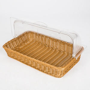 Handwoven phong cách nhựa mây giỏ bánh mì hình chữ nhật với bìa trong suốt cho nhà hàng sử dụng - Product Image 3
