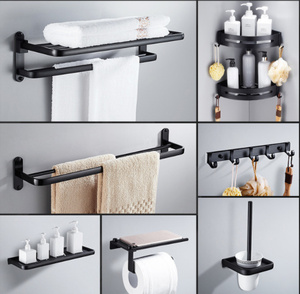Giá Treo Khăn Không Đục Lỗ Tùy Chỉnh Kệ Phòng Tắm Bằng Nhôm Giá Treo Khăn Màu Đen Đồ Kim Khí Phòng Tắm - Product Image 3