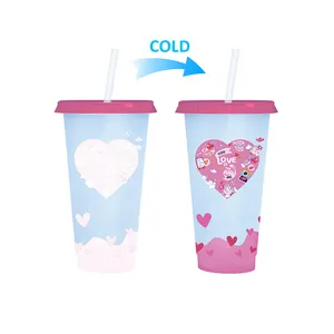 Valentines Heart Design Color Change Custom 24 Oz Drink Pp Cold Colour Changing Cups With Lids And Straws