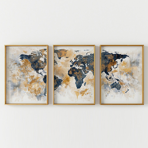 Ensemble d'art imprimé carte du monde HAOWAI 3 pièces - Affiche imprimable vintage, cadeau, art mural tendance pour impression et encadrement - Product Image 1