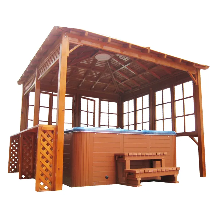 स्पा कैनोपी वाटरप्रूफ पेर्गोला के लिए उच्च गुणवत्ता वाले लक्जरी लकड़ी के गार्डन हॉट टब गज़ेबो आउटडोर