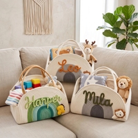 Sac de rangement pour bébé en coton avec nom personnalisé |   Sac de rangement pour couches multifonctionnel léger et fait main avec poignée