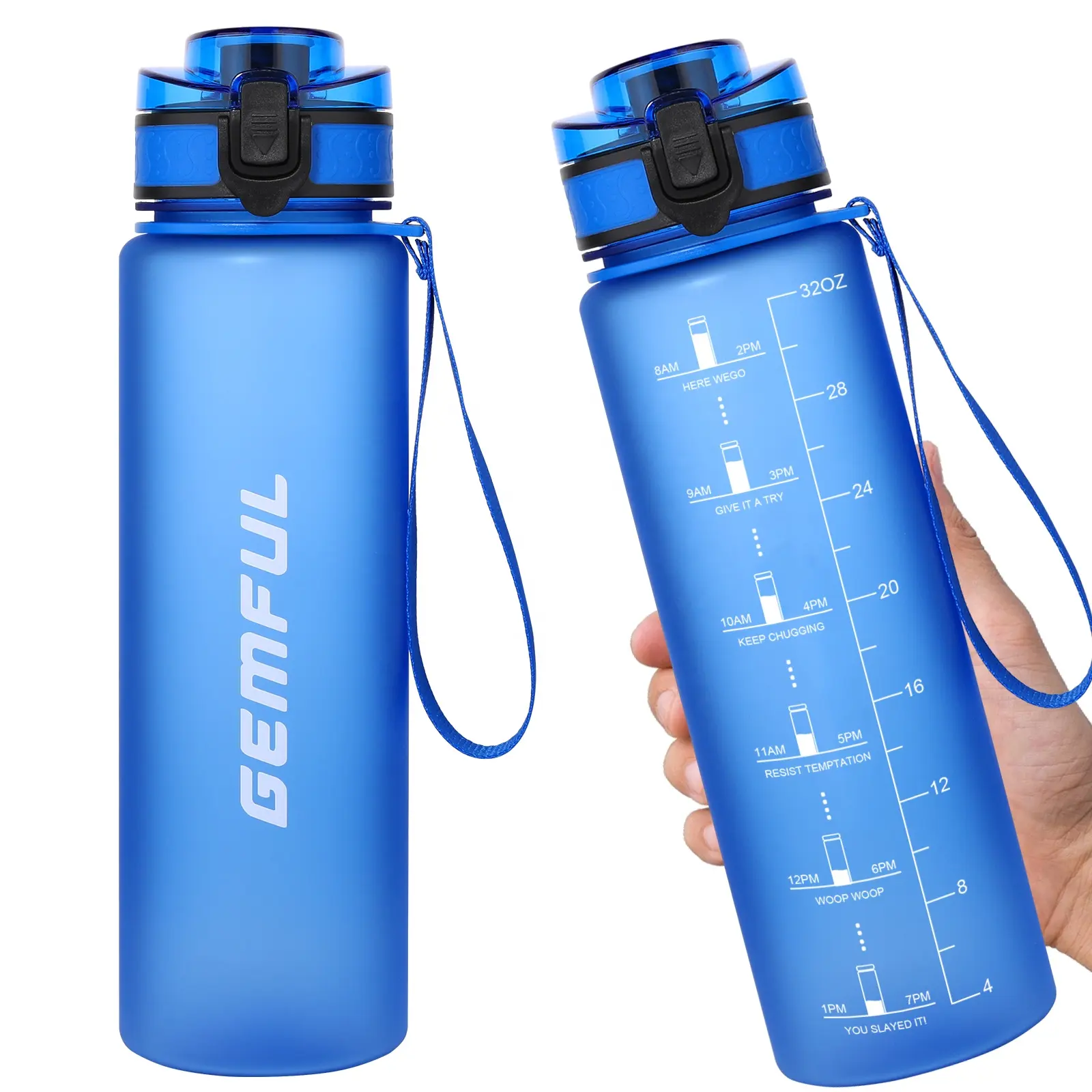Vente en gros Bouteille d'eau de 32 oz en plastique sans BPA et sans produits toxiques pour le fitness le sport avec temps de boisson Portable étanche