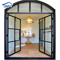 Puerta Arqueada Francesa de Aluminio con Doble Vidrio Templado, Aislamiento Térmico, para Exterior, Villa, Apartamento, Rejilla de Entrada