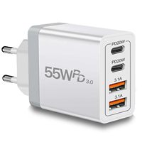 Chargeur USB Type C 55W 4 ports Charge rapide Adaptateur de charge de téléphone pour iPhone Xiaomi Samsung Charge rapide Chargeur mural EU/US