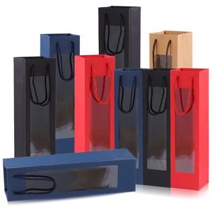 Sacs en papier personnalisés avec logo imprimé, multicolores, en carton, pour bouteilles de vin, avec poignée et fenêtre transparente, pour événements festifs, mariages - Product Image 2
