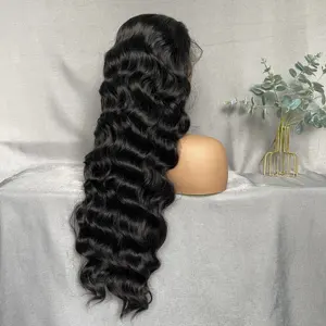 X-TRESS 13x4 Pré Arrastado com o cabelo do bebê Perucas Dianteiras Sintéticas 32 Inch Black Color Fluffy Long Body Wave Wig para Mulheres Negras