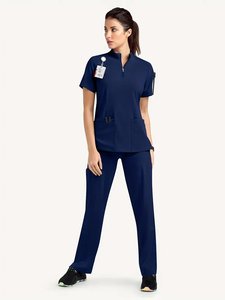 Tenue médicale unisexe décontractée d'été en jean, col montant, <span class=keywords><strong>couleur</strong></span> unie, multi-poches, uniforme d'<span class=keywords><strong>hôpital</strong></span> élégant - Product Image 3