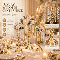 Support de fleurs en métal plaqué or et argent, centre de table octogonal pour banquets et mariages, avec perles pendantes – Grande Vente