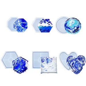 DIY Crystal Epoxy 6 coasters set mold silicone set handmade mirror set square Coaster Resin Mold molde resina epoxi