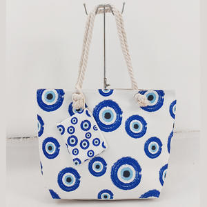 Bolsa de lona impresa de fábrica personalizada con cierre de cremallera bolsa de <span class=keywords><strong>playa</strong></span> de recuerdo de mal de ojo con asa de cuerda - Product Image 2