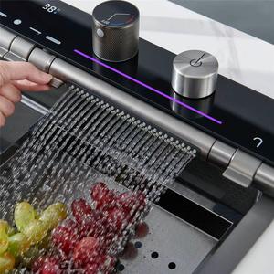 Fregadero de cascada de <span class=keywords><strong>pez</strong></span> ballena azul, pantalla Digital, panal de abeja, cuenco individual grueso de acero inoxidable 304, Mostrador de cocina para el hogar, uno - Product Image 3