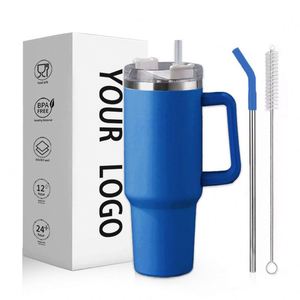 Blue Stainless Steel Tumbler <b>With</b> Handle And <b>Straw</b> 30oz Vacuum Insulated Travel Mug BPA Free Minimalist Design - Product Image 1