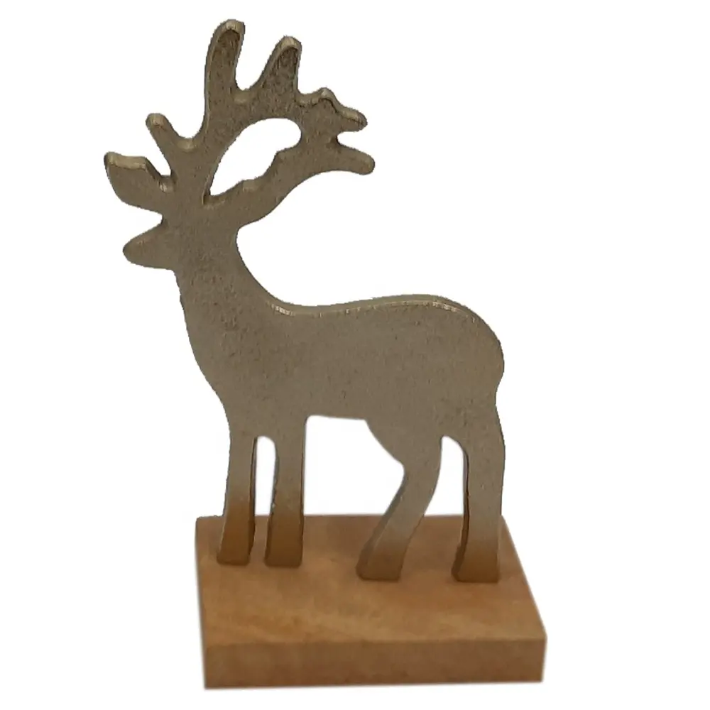 Placage de laiton, 5 pièces, joli renne en Aluminium avec Base en bois pour décoration de Table de noël et de maison, fait à la main