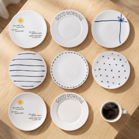 Services de table en céramique modernes et minimalistes à lignes bleues, assiettes en porcelaine dessinées à la main pour la décoration de table à la maison ou au restaurant