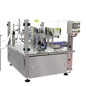 Automatic Doypack stand up Nozzle bag Juice honey ketchup milk washing Liquid Filling Premade Pouch Rotary packing machine