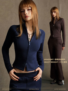 <span class=keywords><strong>Cardigan</strong></span> zippé rétro à col montant pour femme, style européen et américain <span class=keywords><strong>Lulu</strong></span>, imprimé respirant à semelle épaisse, collection automne 2025 - Product Image 2